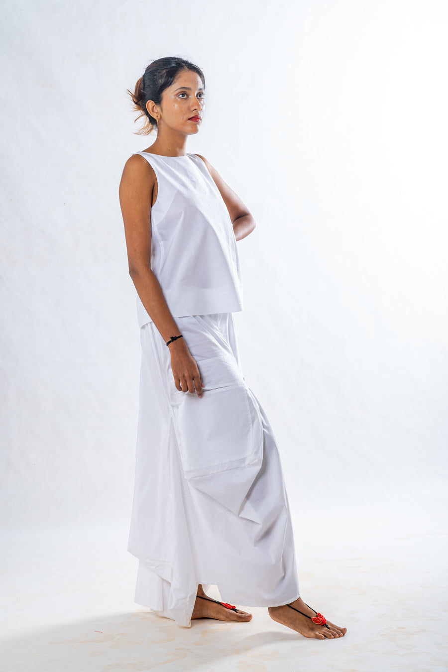 Set of 2- White Organic cotton Top, Pocket Skirt