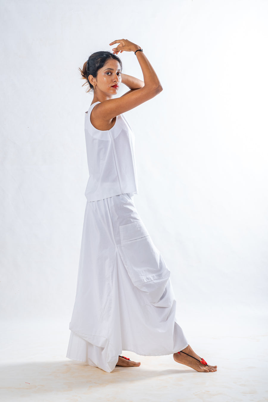 Set of 2- White Organic cotton Top, Pocket Skirt