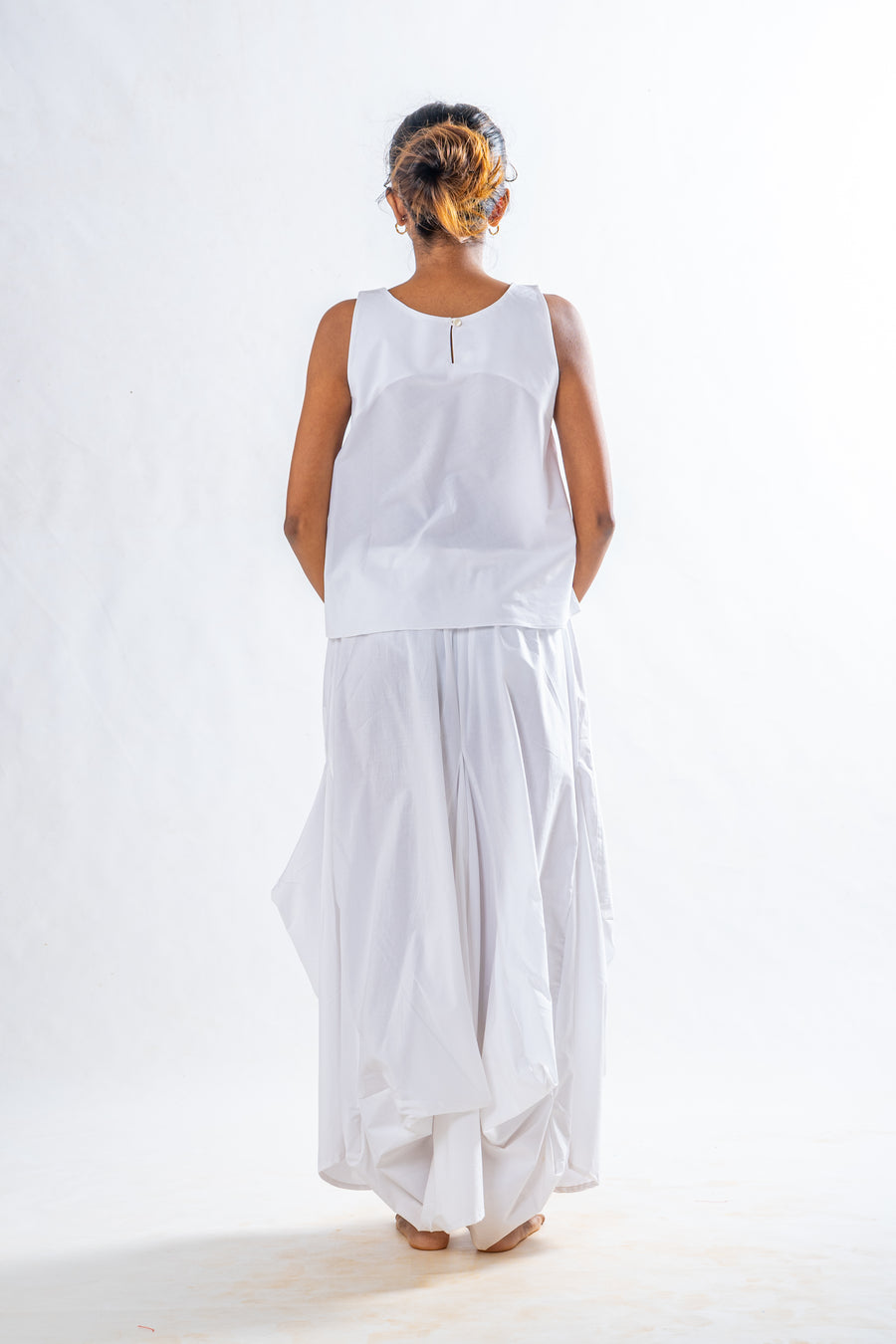 Set of 2- White Organic cotton Top, Pocket Skirt