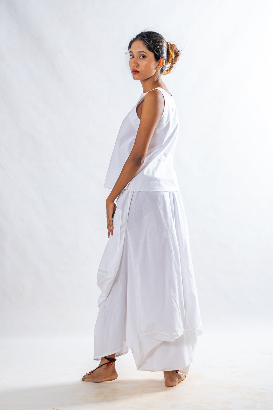 Set of 2- White Organic cotton Top, Pocket Skirt