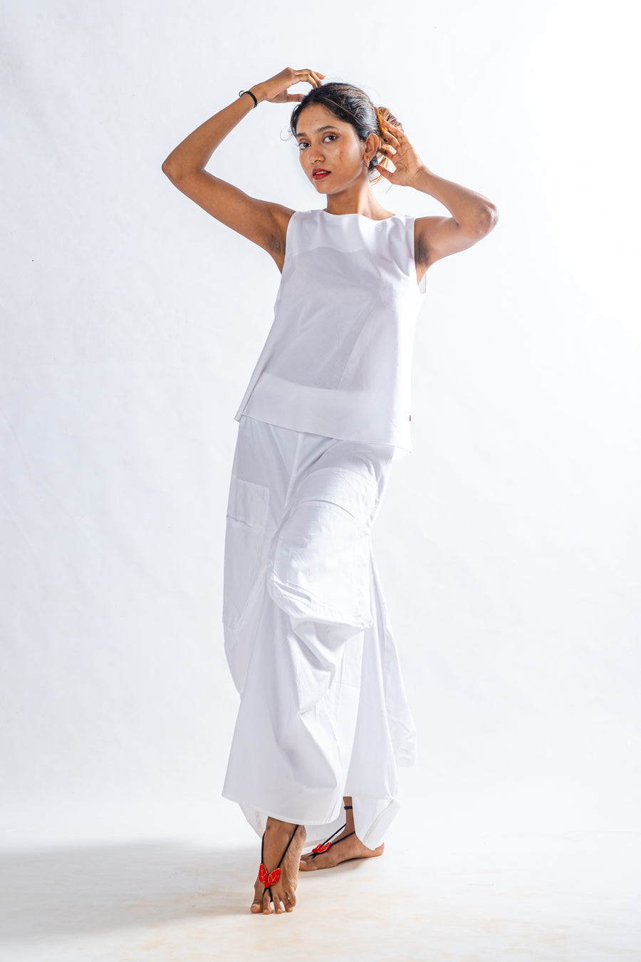 Set of 2- White Organic cotton Top, Pocket Skirt