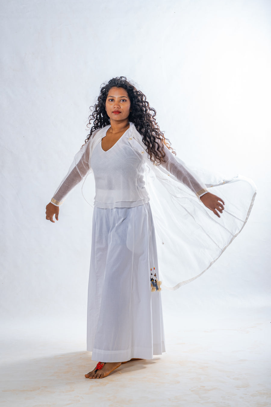 Set of 2- White Sheer Cotton Top & Plazzo