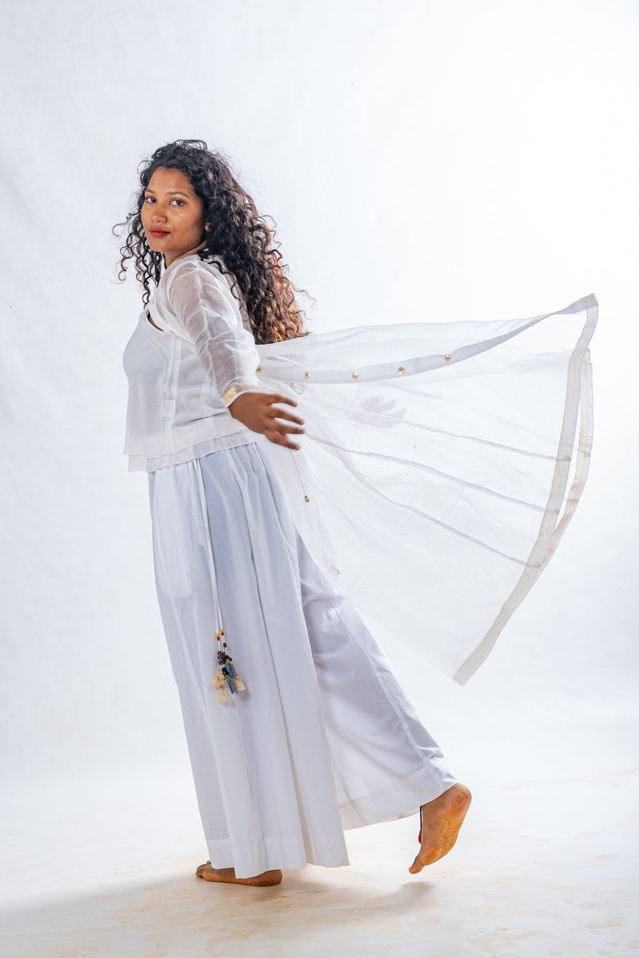 Set of 2- White Sheer Cotton Top & Plazzo