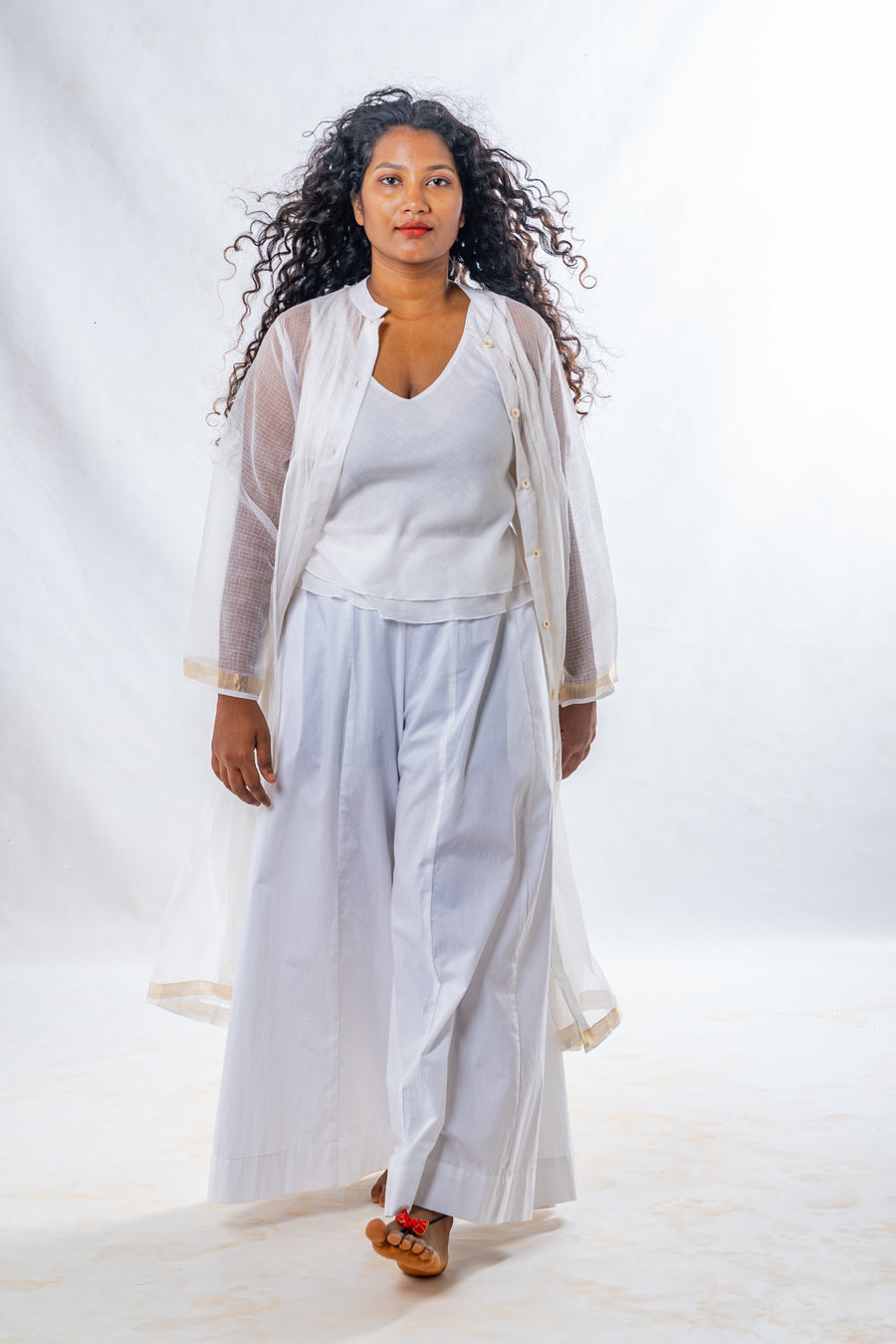 Set of 2- White Sheer Cotton Top & Plazzo