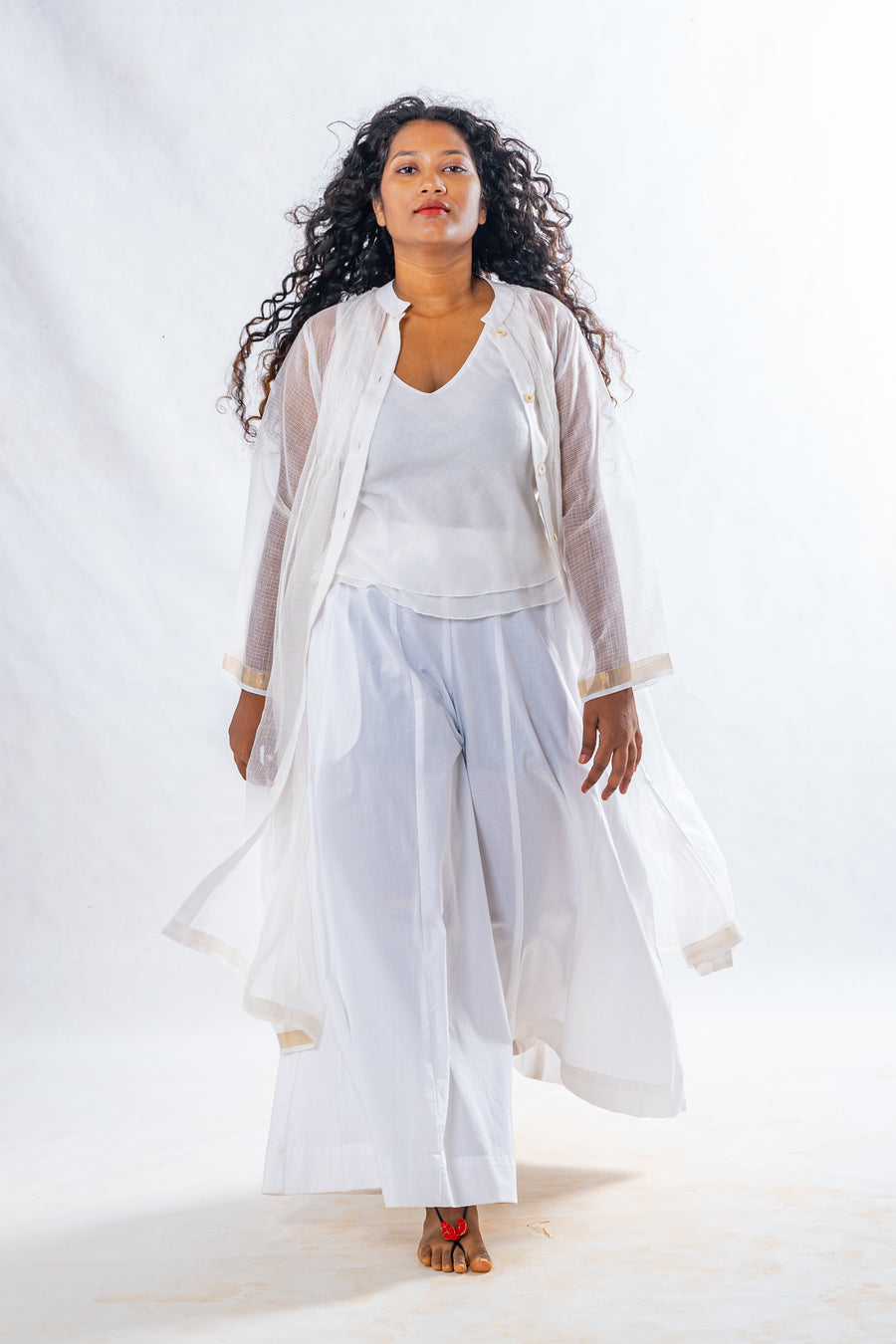 Set of 2- White Sheer Cotton Top & Plazzo