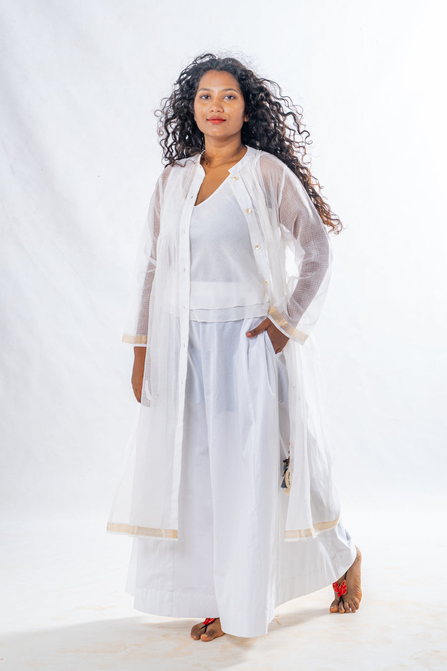 Set of 2- White Sheer Cotton Top & Plazzo