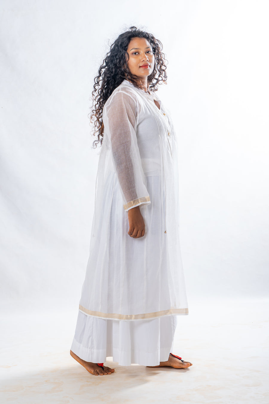 Set of 2- White Sheer Cotton Top & Plazzo
