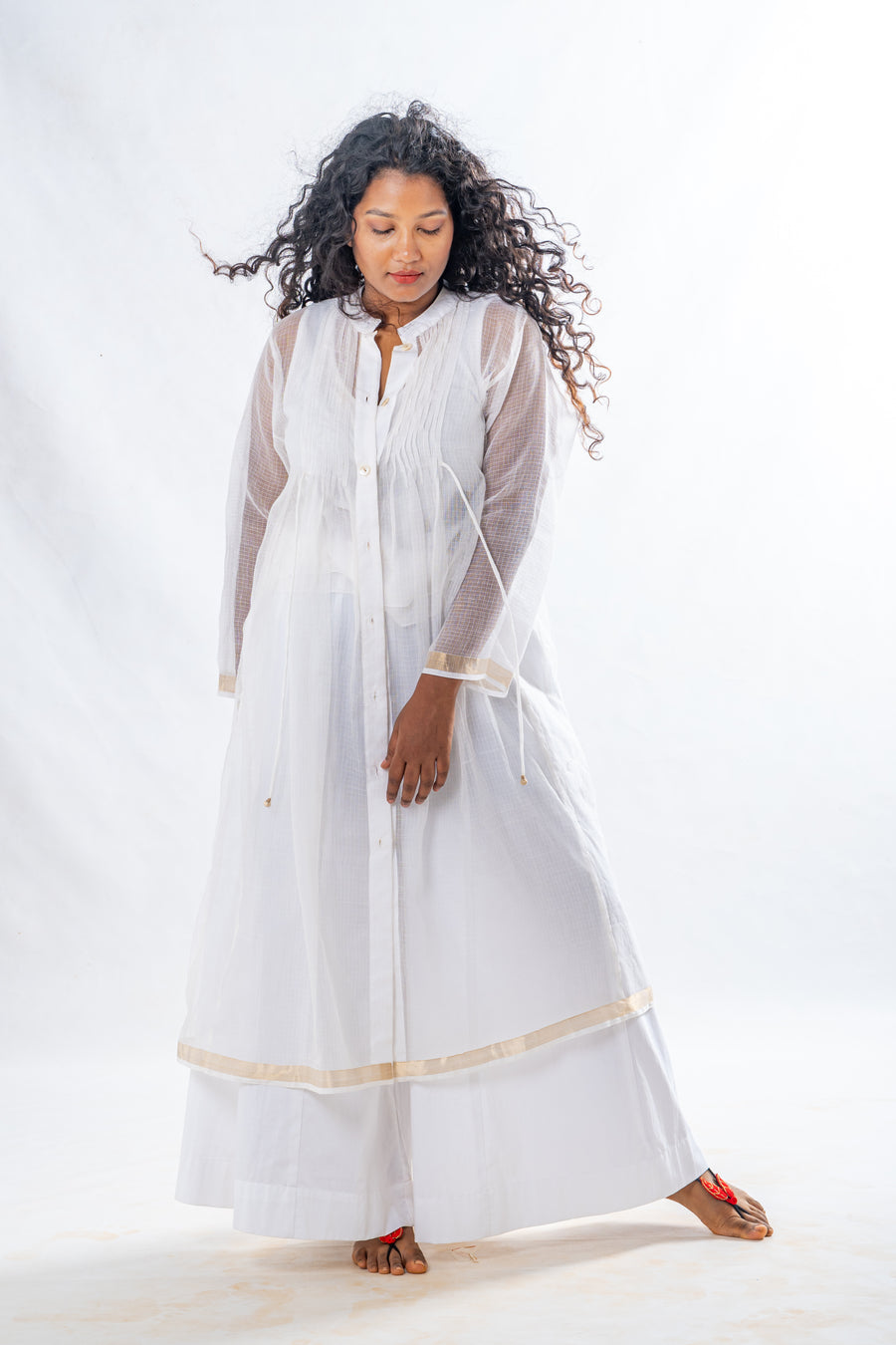 Set of 2- White Sheer Cotton Top & Plazzo