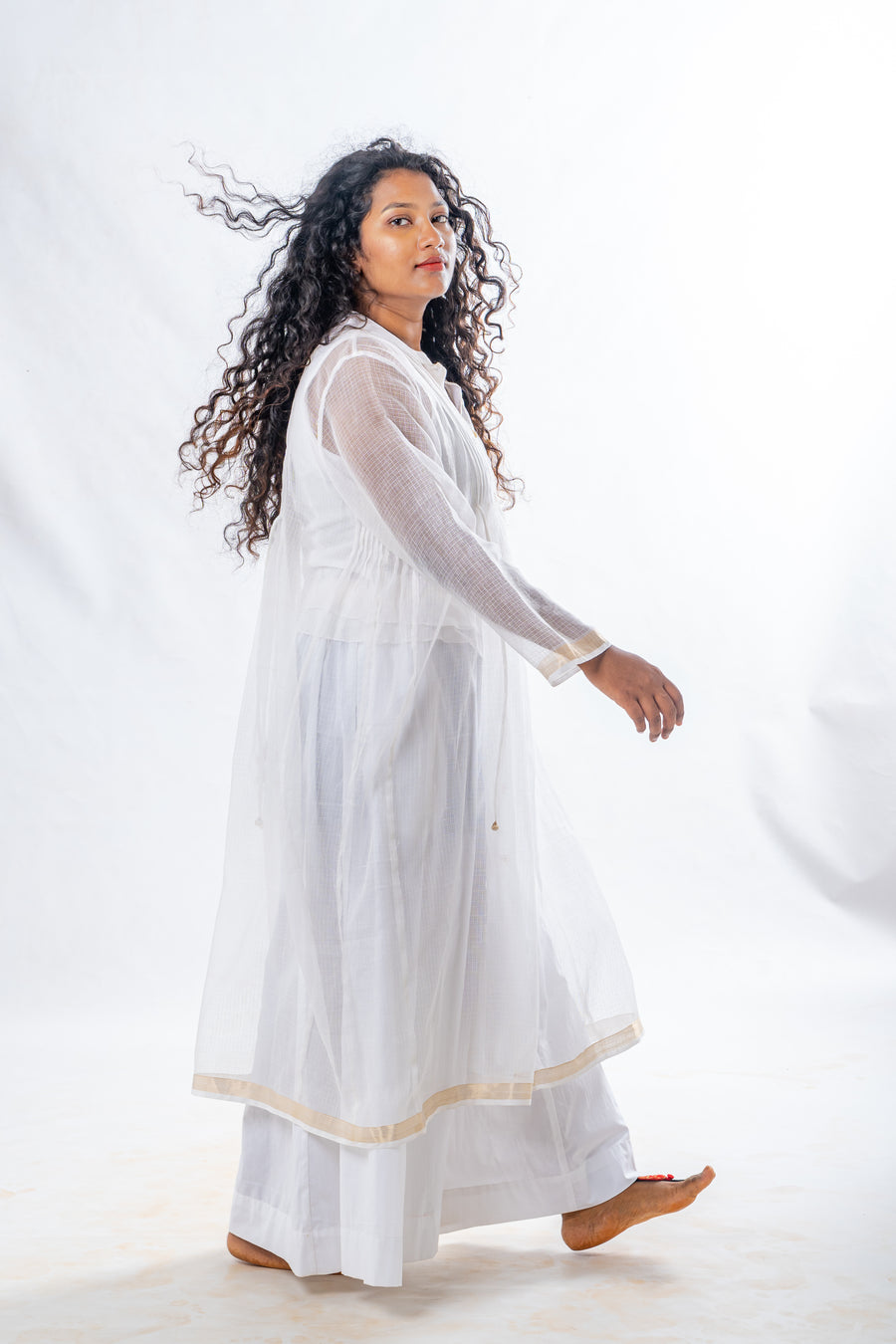 Set of 2- White Sheer Cotton Top & Plazzo