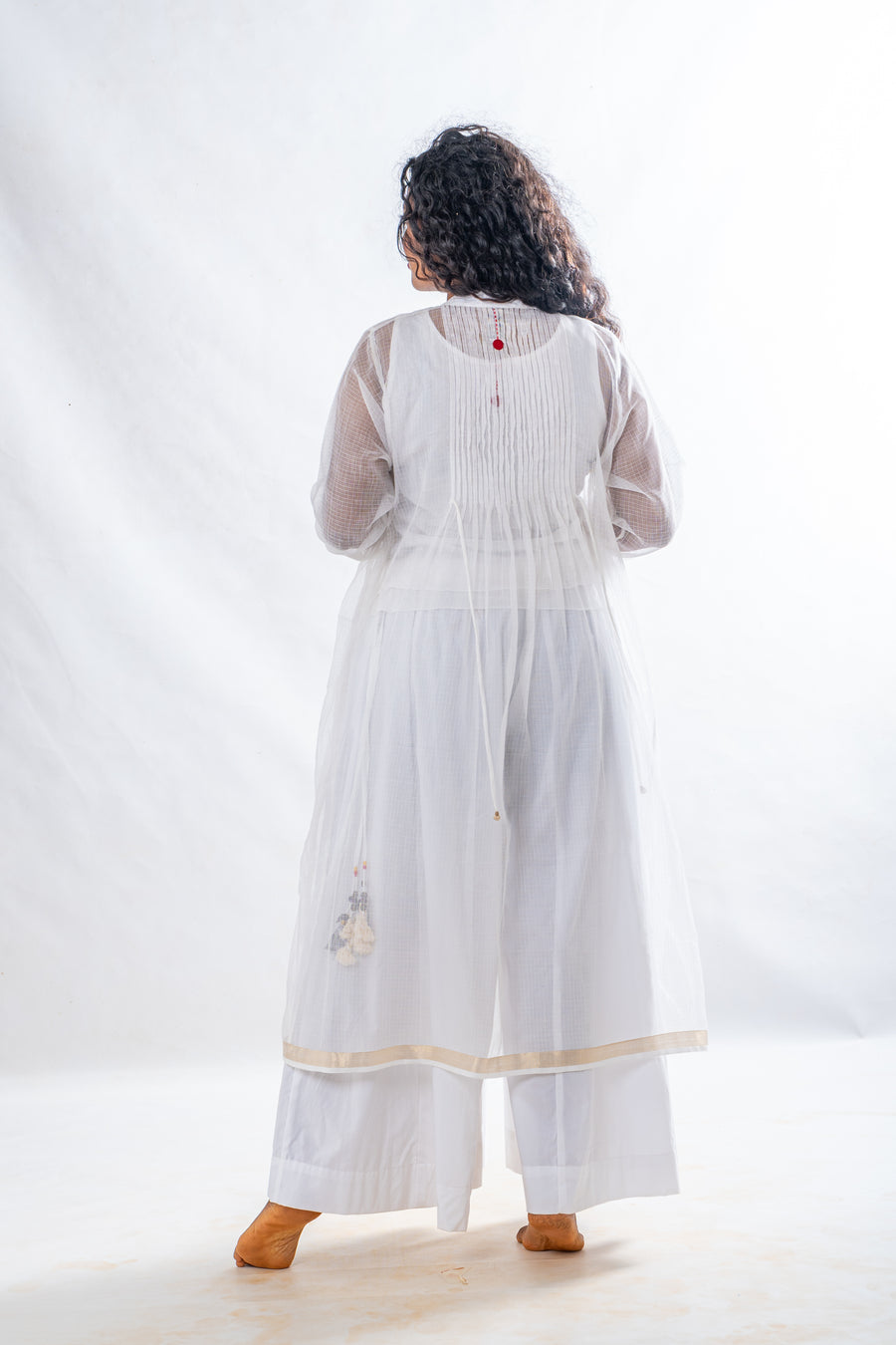Set of 2- White Sheer Cotton Top & Plazzo