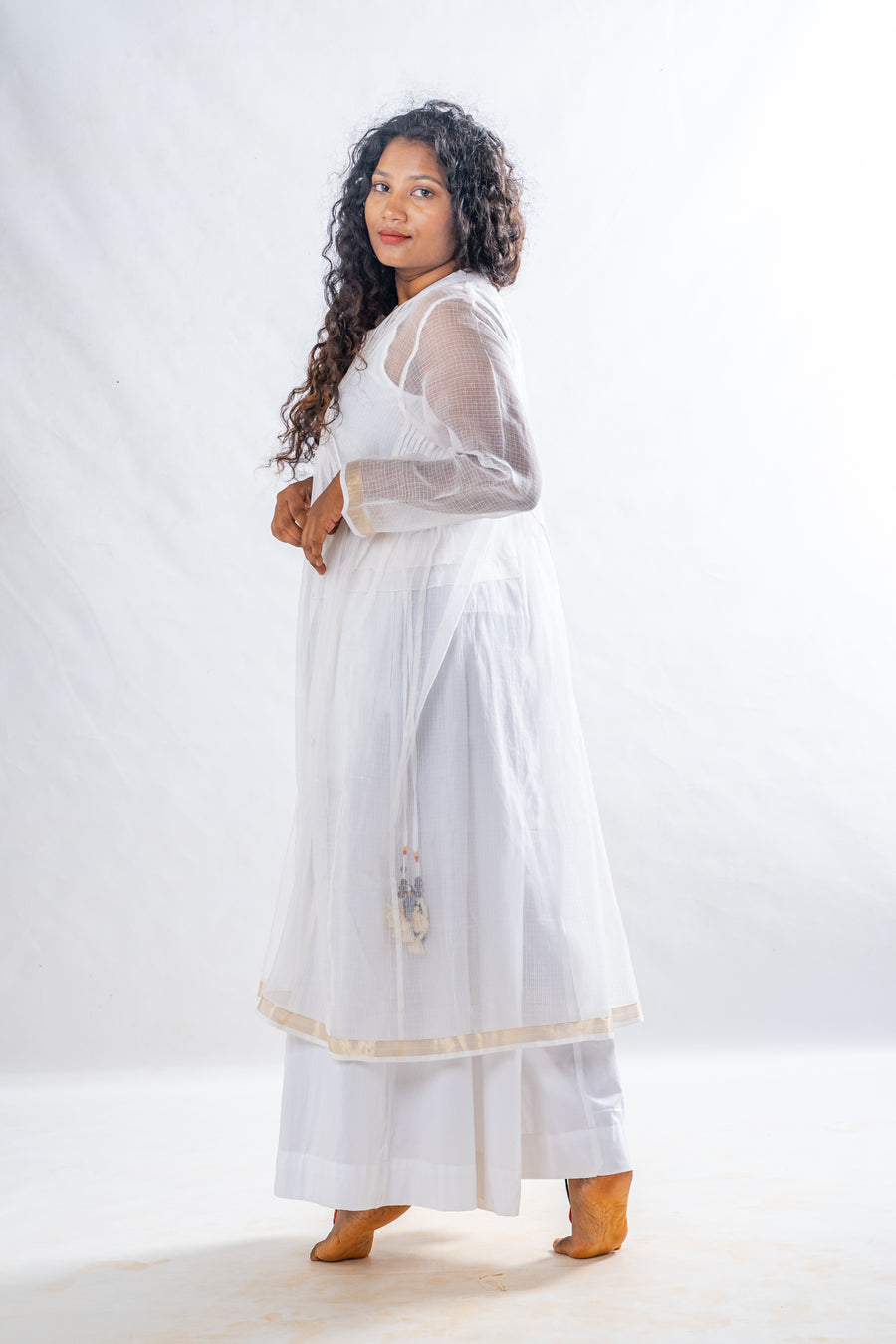 Set of 2- White Sheer Cotton Top & Plazzo