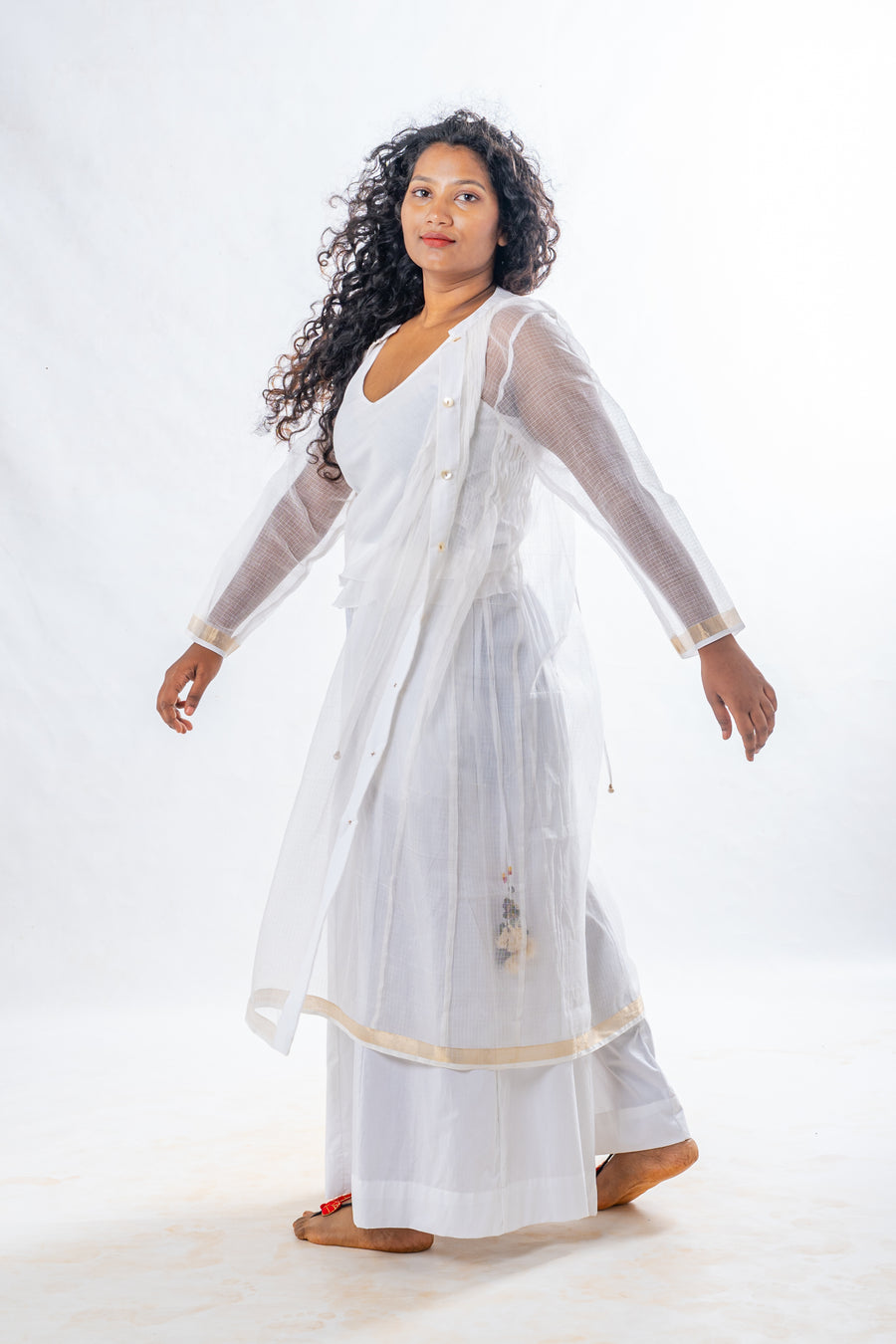 Set of 2- White Sheer Cotton Top & Plazzo
