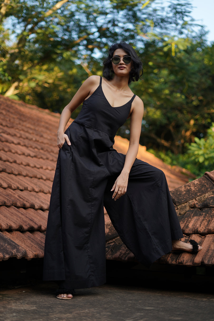 Black Linen wide leg Jumpsuit