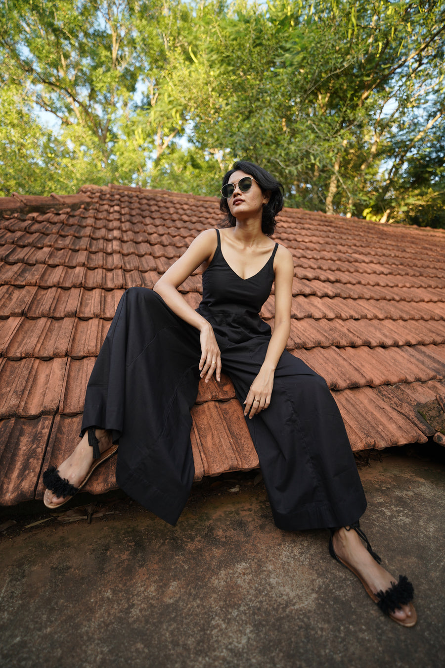 Black Linen wide leg Jumpsuit