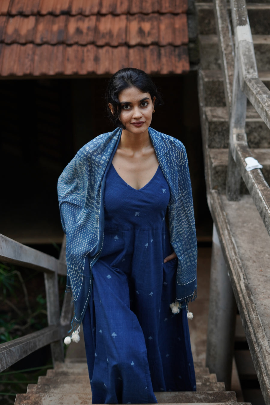 Indigo Jamdani Wide Leg Jumpsuit