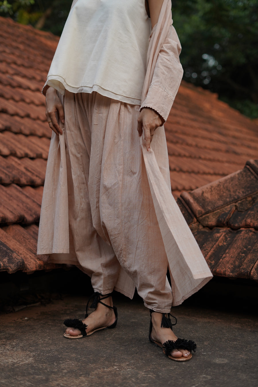 Set of 3- Organic cotton long embroidered Jacket, Top & Pant Set