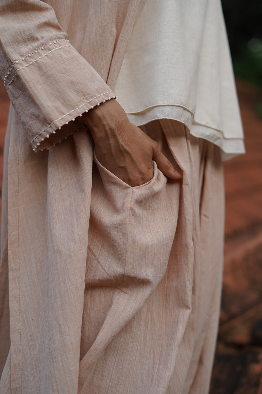 Set of 3- Organic cotton long embroidered Jacket, Top & Pant Set