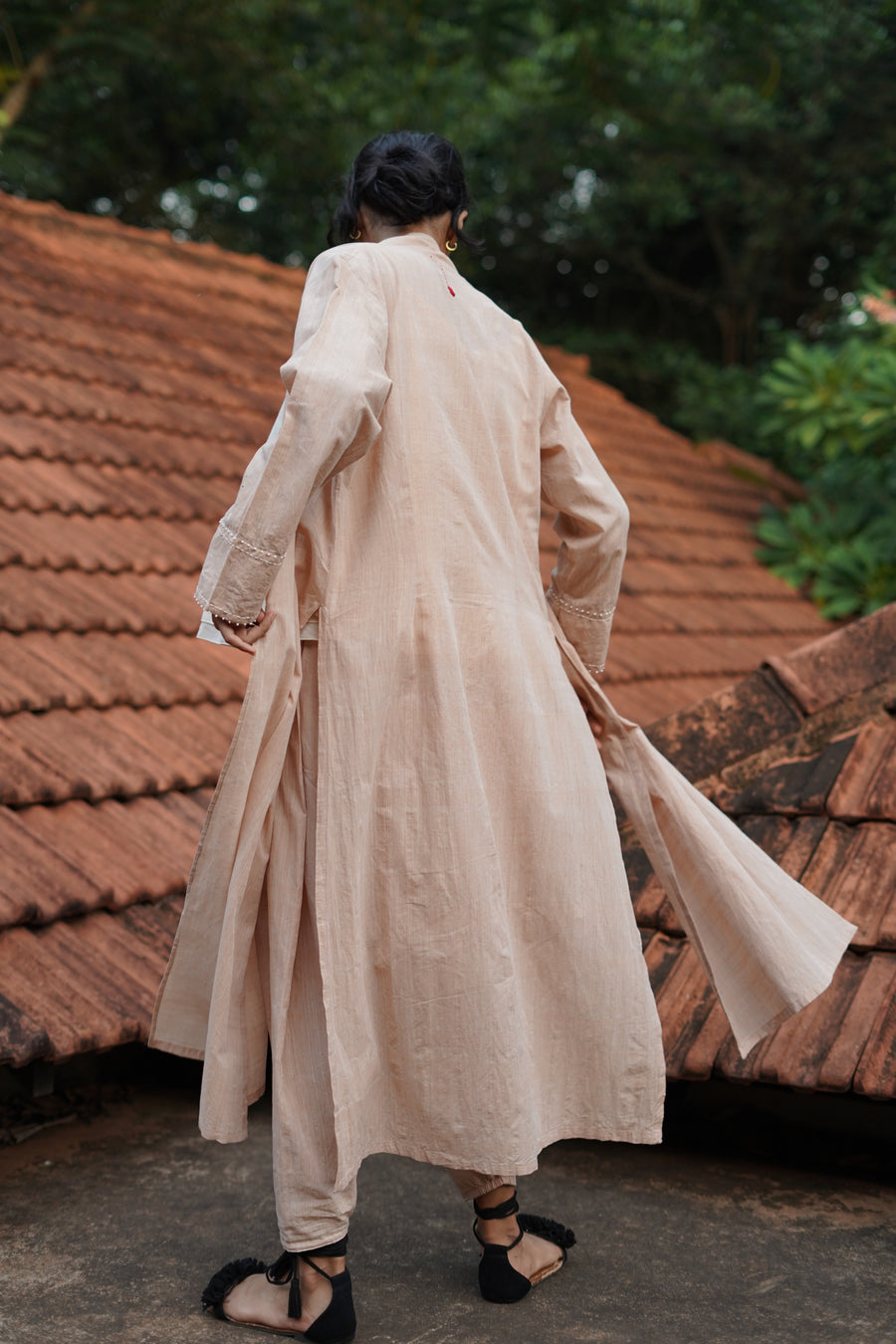 Set of 3- Organic cotton long embroidered Jacket, Top & Pant Set