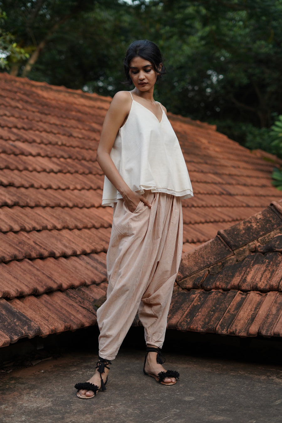 Set of 3- Organic cotton long embroidered Jacket, Top & Pant Set