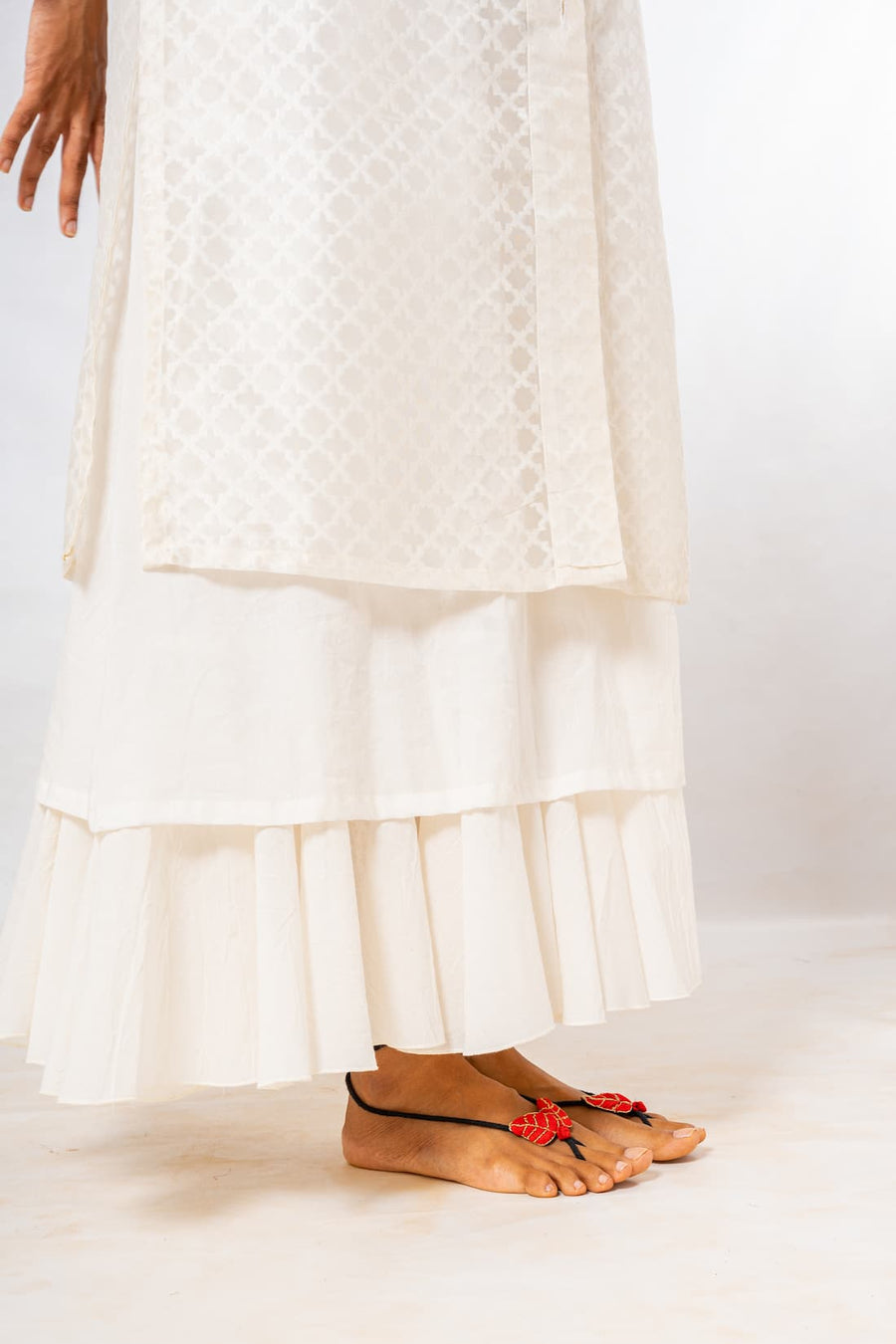 Set of 2- White Varanasi Cutwork Organic Cotton Dress & Jacket