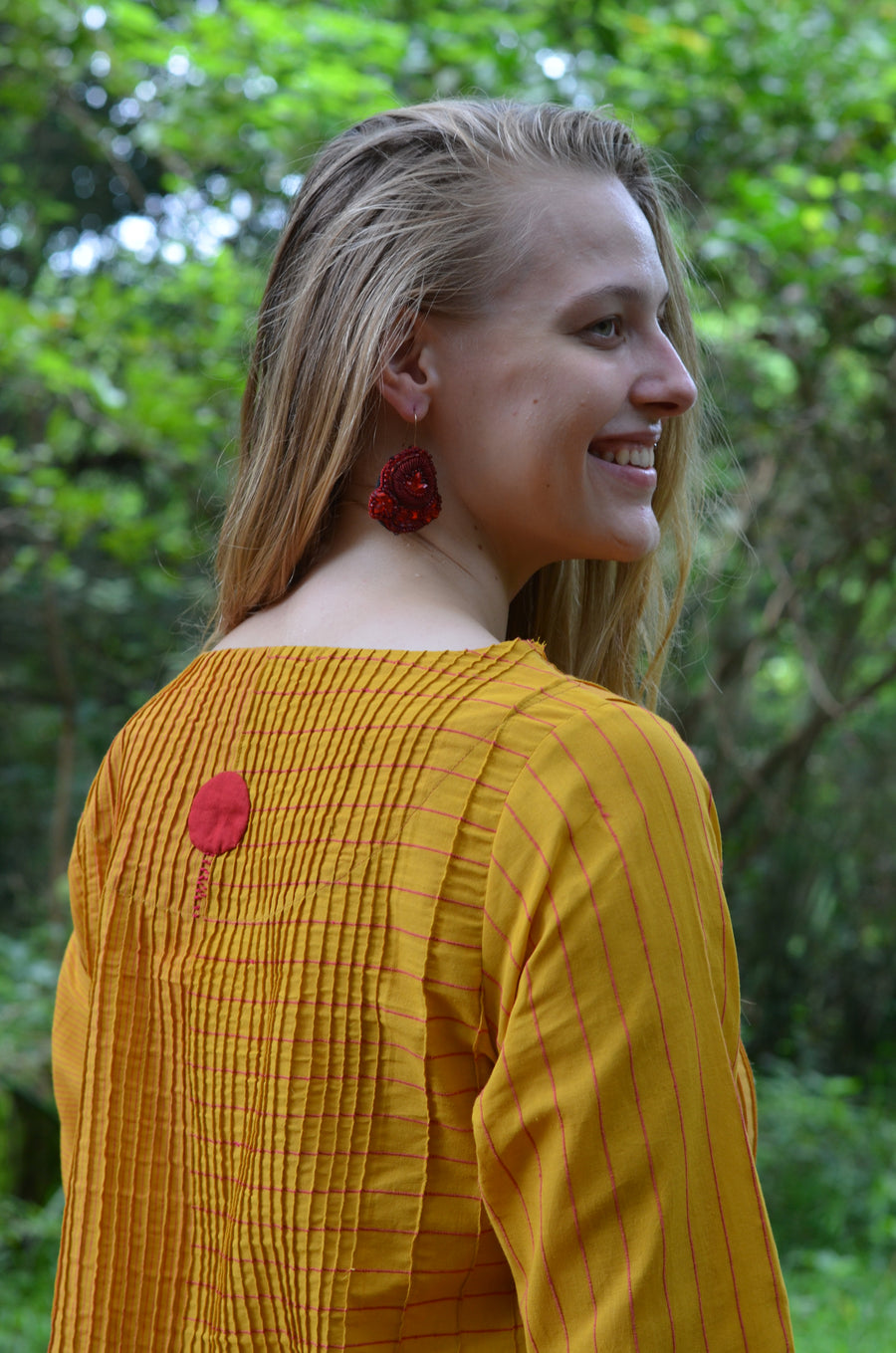 Set of 2- Mustard Pintuck placement handloom striper Dress & Pants