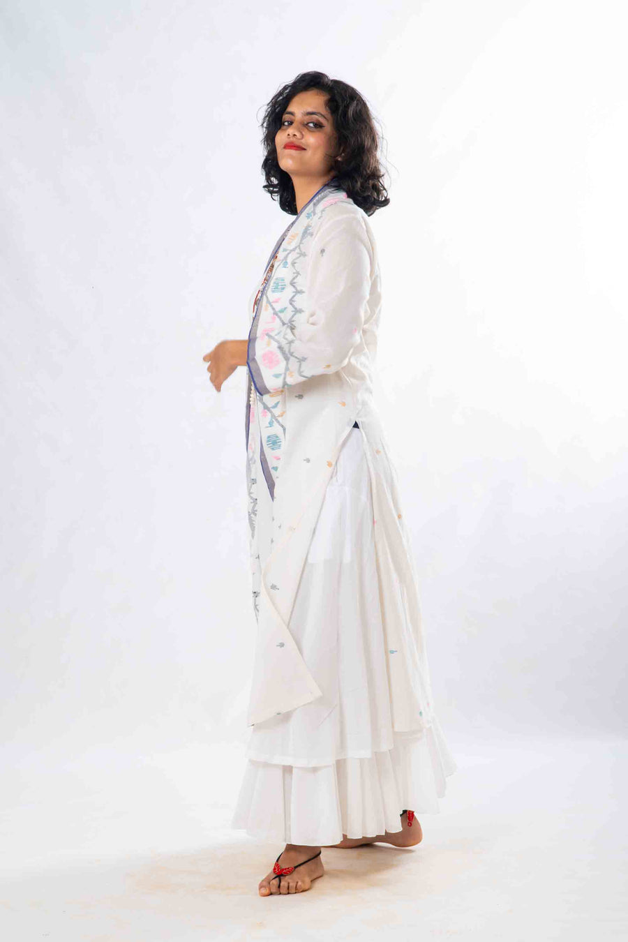 Set of 2- Devashree White Jamdani Jacket & Dress