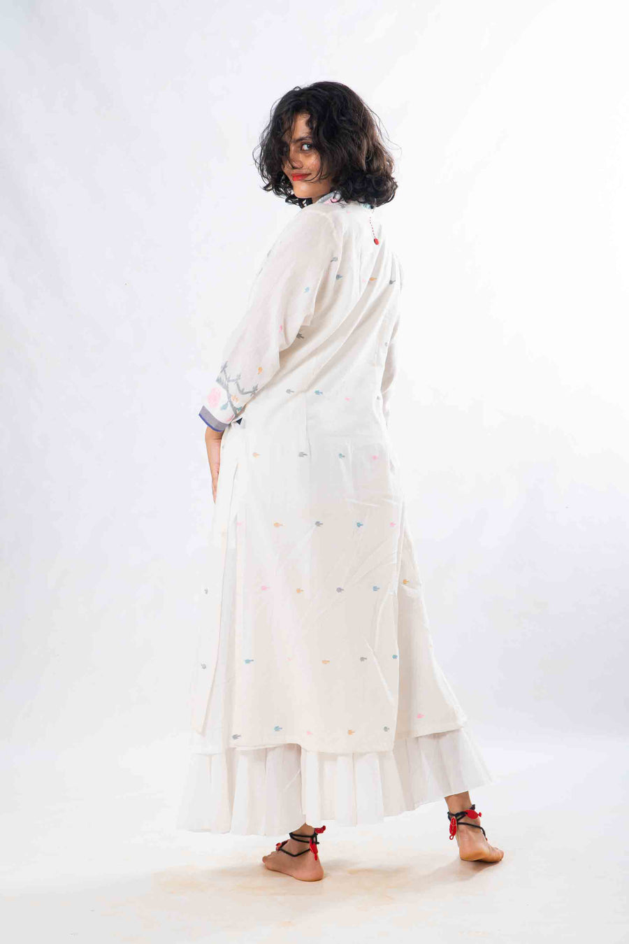 Set of 2- Devashree White Jamdani Jacket & Dress