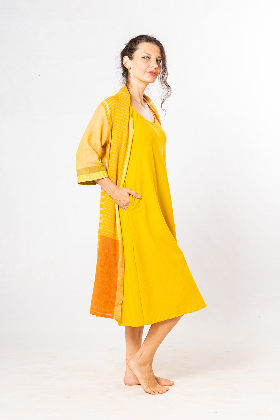 Set of 2- Dhup Turmeric Cotton Dress & Jacket Set