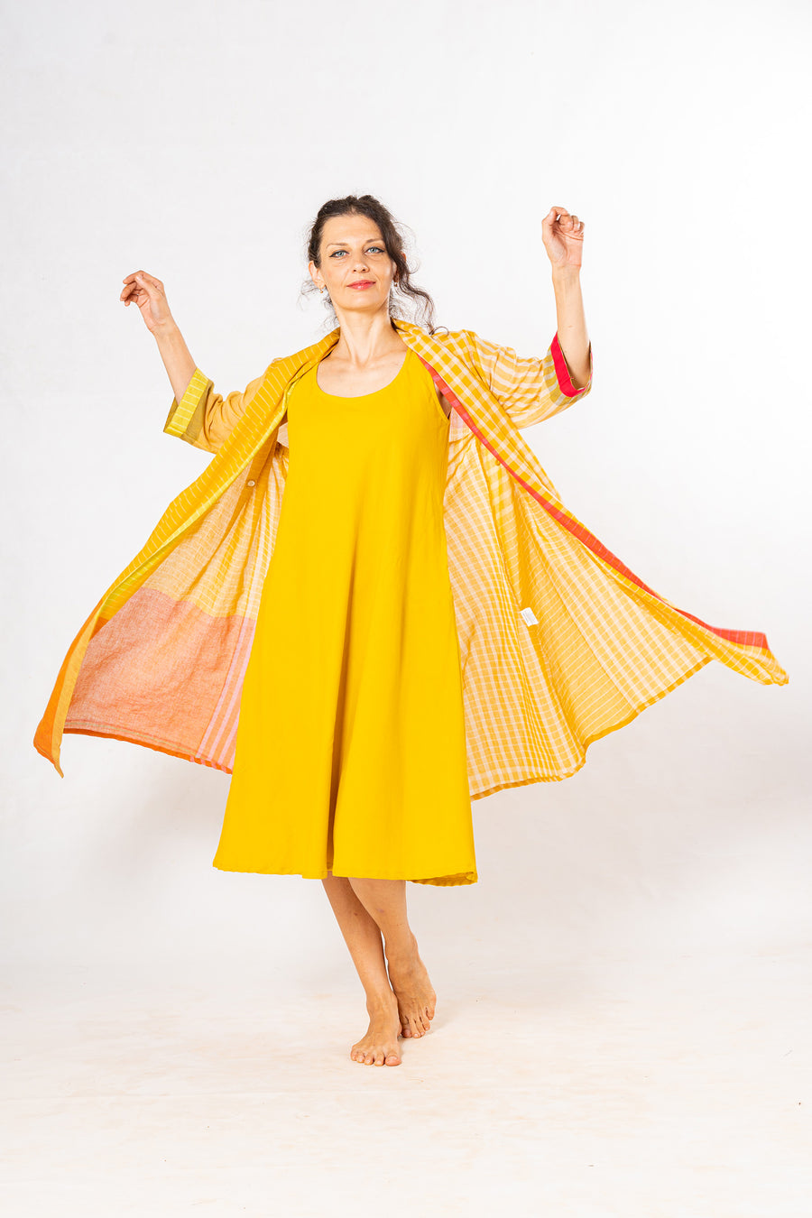 Set of 2- Dhup Turmeric Cotton Dress & Jacket Set