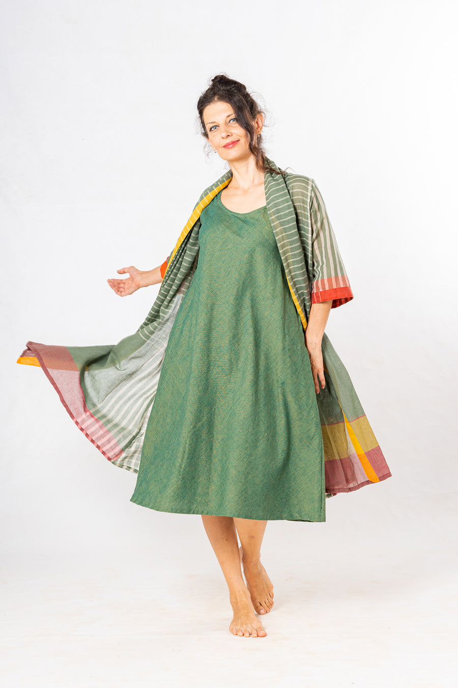 Set of 2- Dhup Green Cotton Dress & Jacket Set