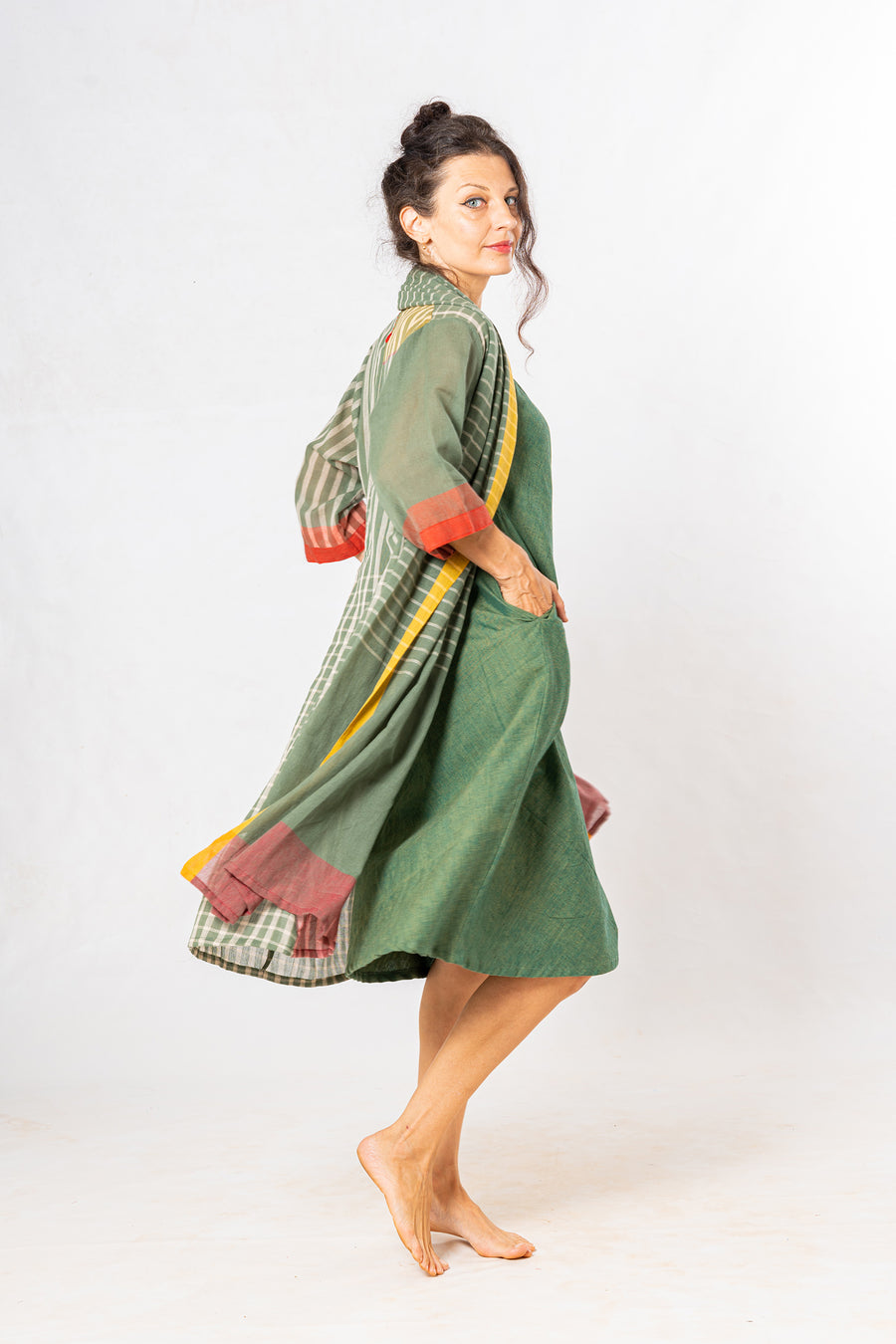 Set of 2- Dhup Green Cotton Dress & Jacket Set