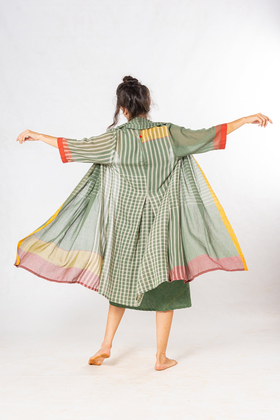 Set of 2- Dhup Green Cotton Dress & Jacket Set