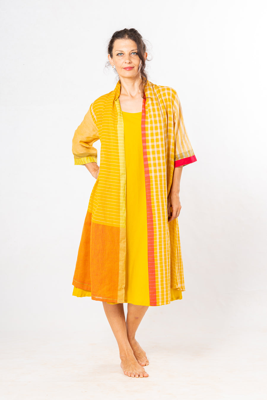 Set of 2- Dhup Turmeric Cotton Dress & Jacket Set