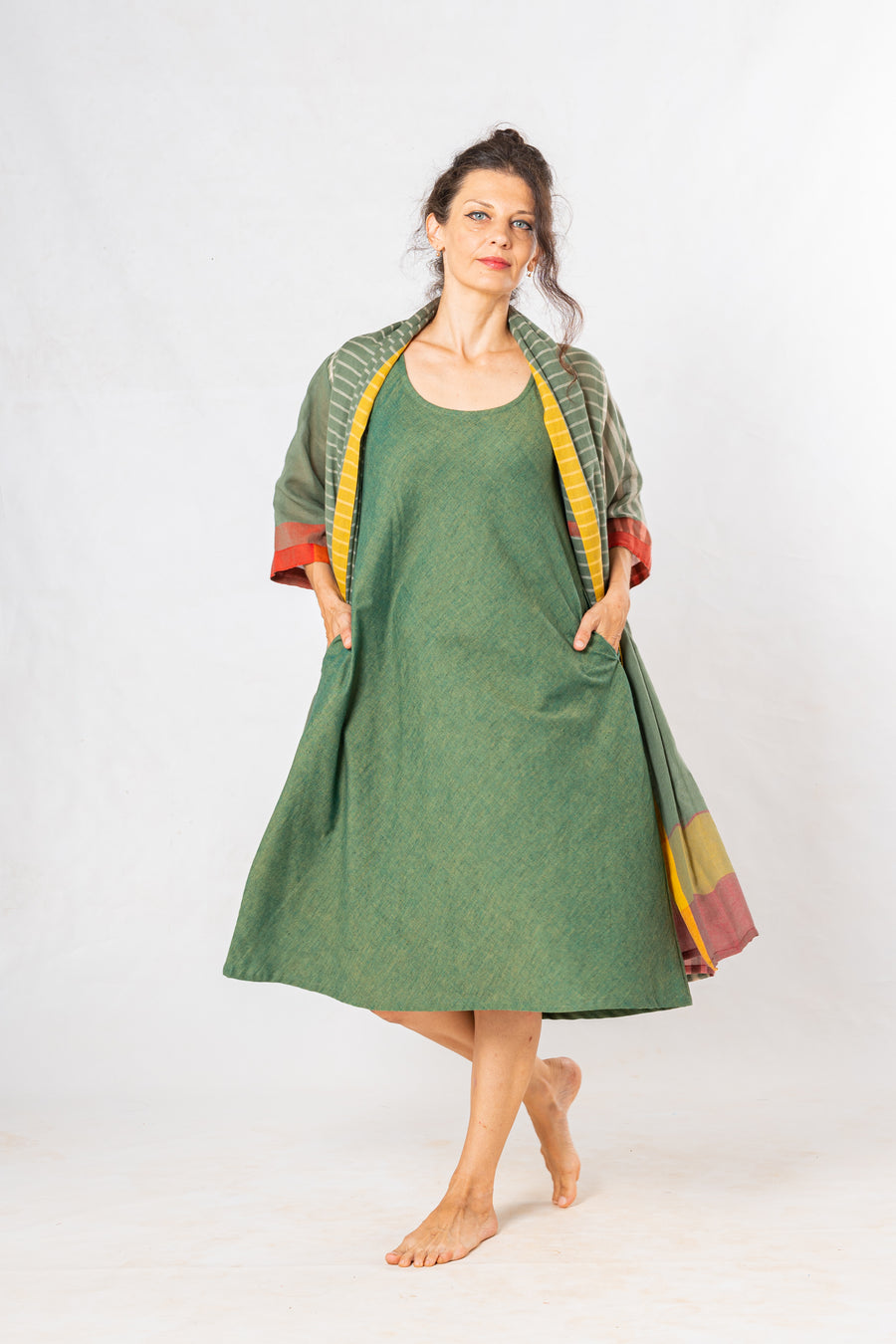 Set of 2- Dhup Green Cotton Dress & Jacket Set
