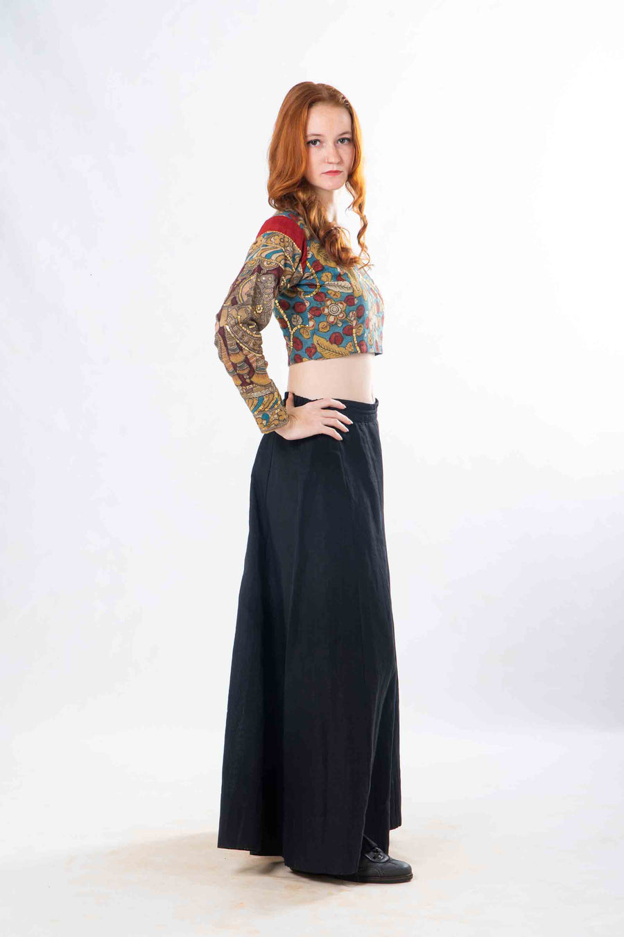 Set of 2- Latha Palazzo & Kalamkari Crop Top