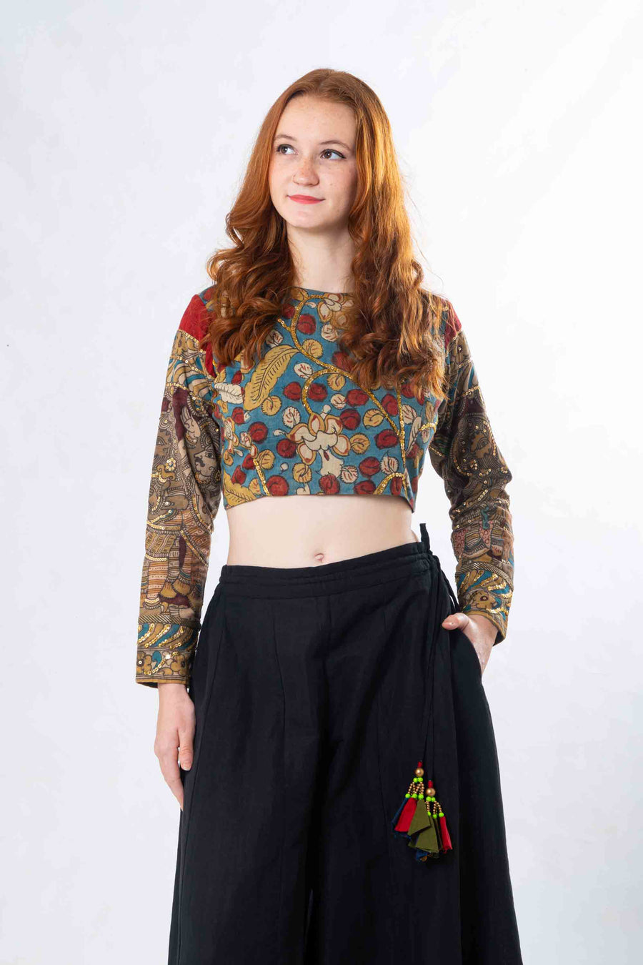 Set of 2- Latha Palazzo & Kalamkari Crop Top