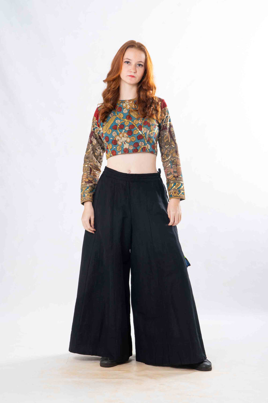 Set of 2- Latha Palazzo & Kalamkari Crop Top
