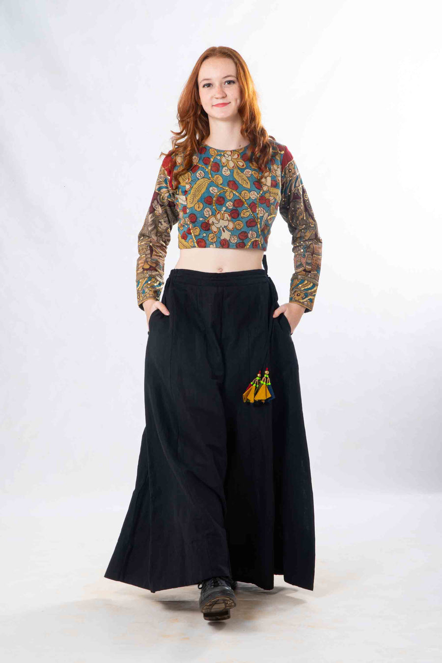 Set of 2- Latha Palazzo & Kalamkari Crop Top