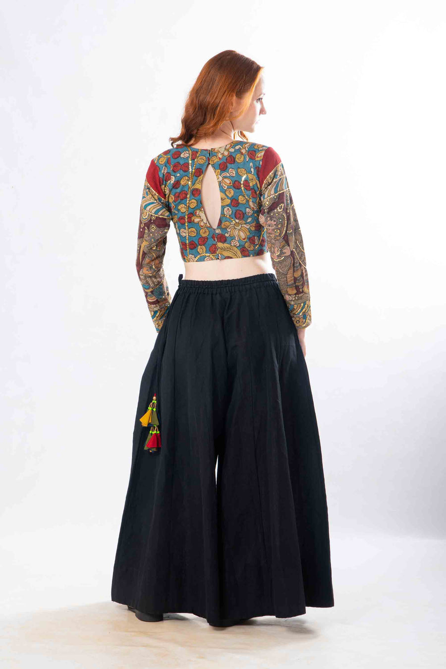 Set of 2- Latha Palazzo & Kalamkari Crop Top