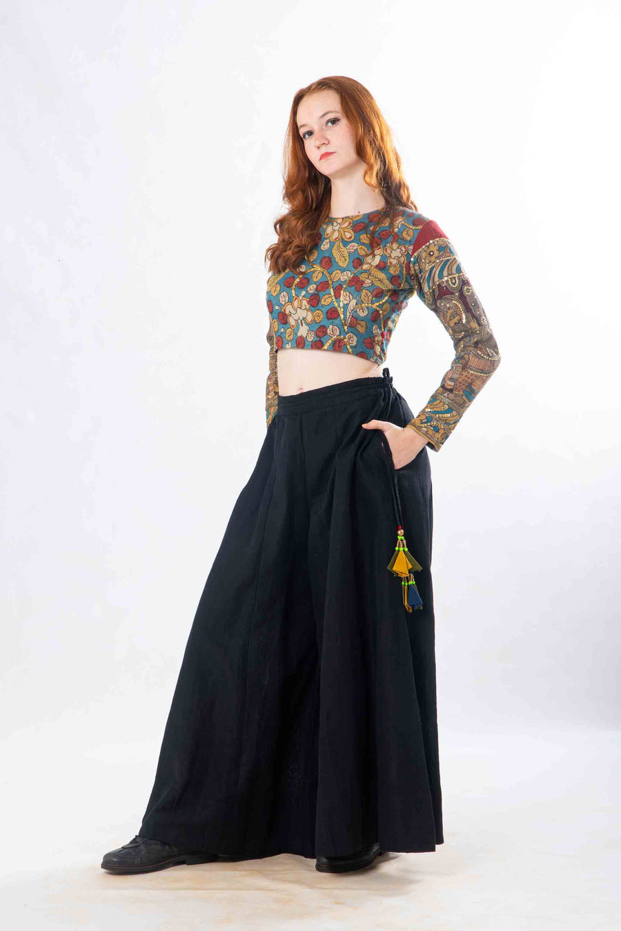 Set of 2- Latha Palazzo & Kalamkari Crop Top