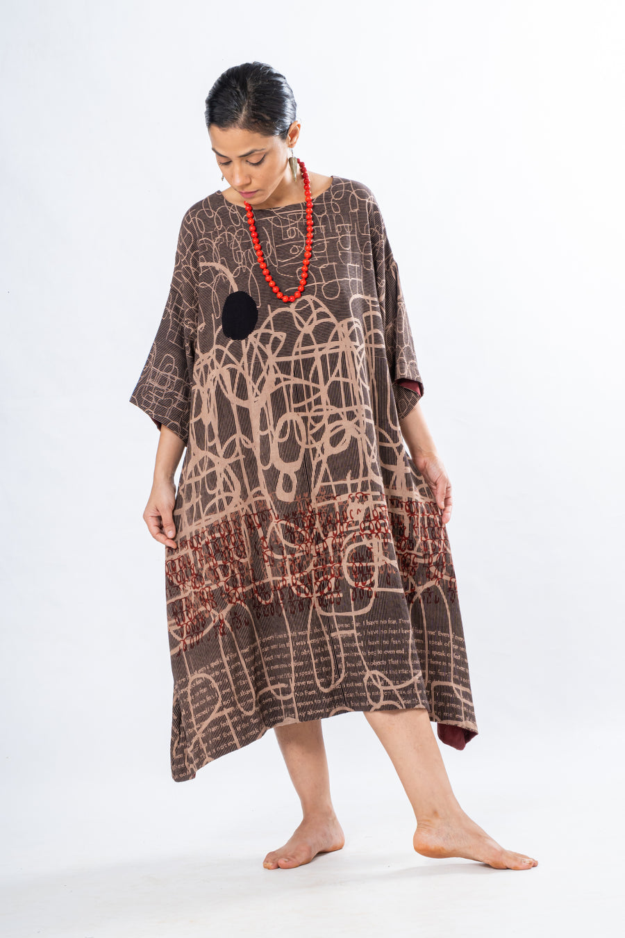 Brown Khadi Hand Block Printed Dress