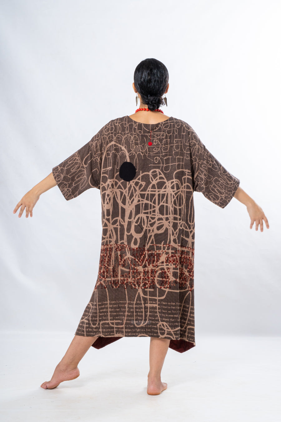 Brown Khadi Hand Block Printed Dress