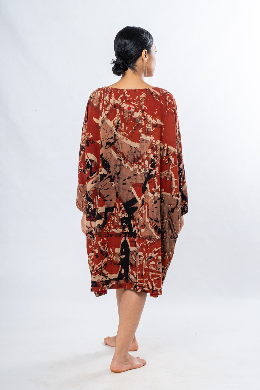 Red Khadi Hand Block Calligraphy Print Dress
