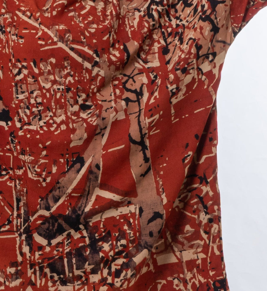 Red Khadi Hand Block Calligraphy Print Dress