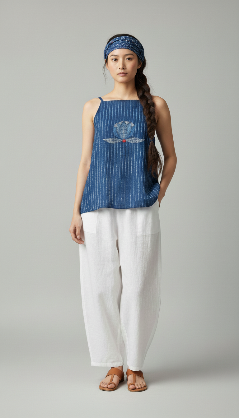 Lotus Embroidery Strappy Top