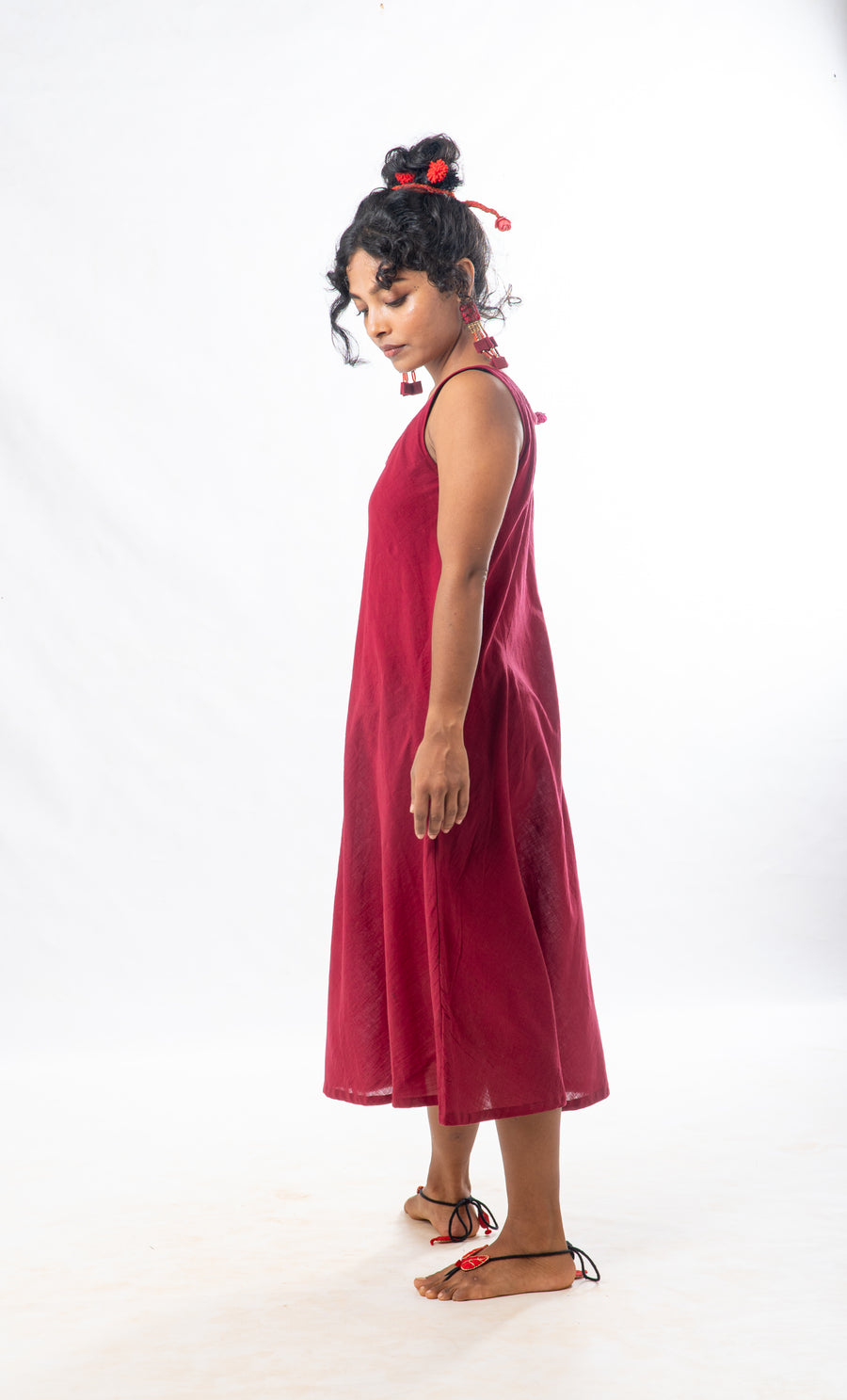 Set of 2- Maroon Natural Dyed Hand Block Printed Organic Cotton Jacket & Dress