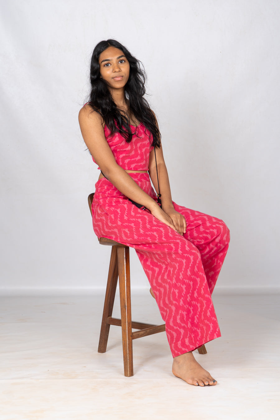 Set of 2- Pink Ikkat Crop Top & Pant