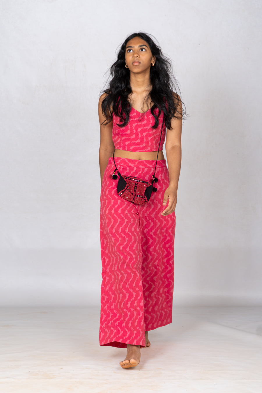 Set of 2- Pink Ikkat Crop Top & Pant