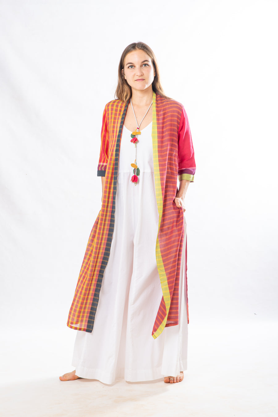 Pink Checks Handwoven Cotton Summer Jacket
