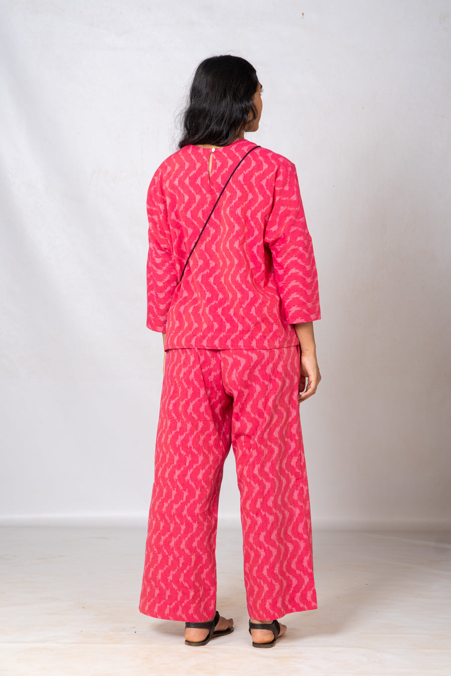 Set of 2- Pink Ikkat drop shoulder Top & Pant